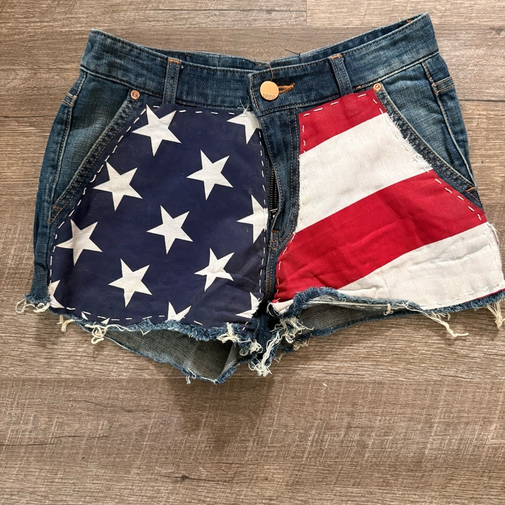 CUSTOM Patriotic Denim Shorts with Star and Stripe Design